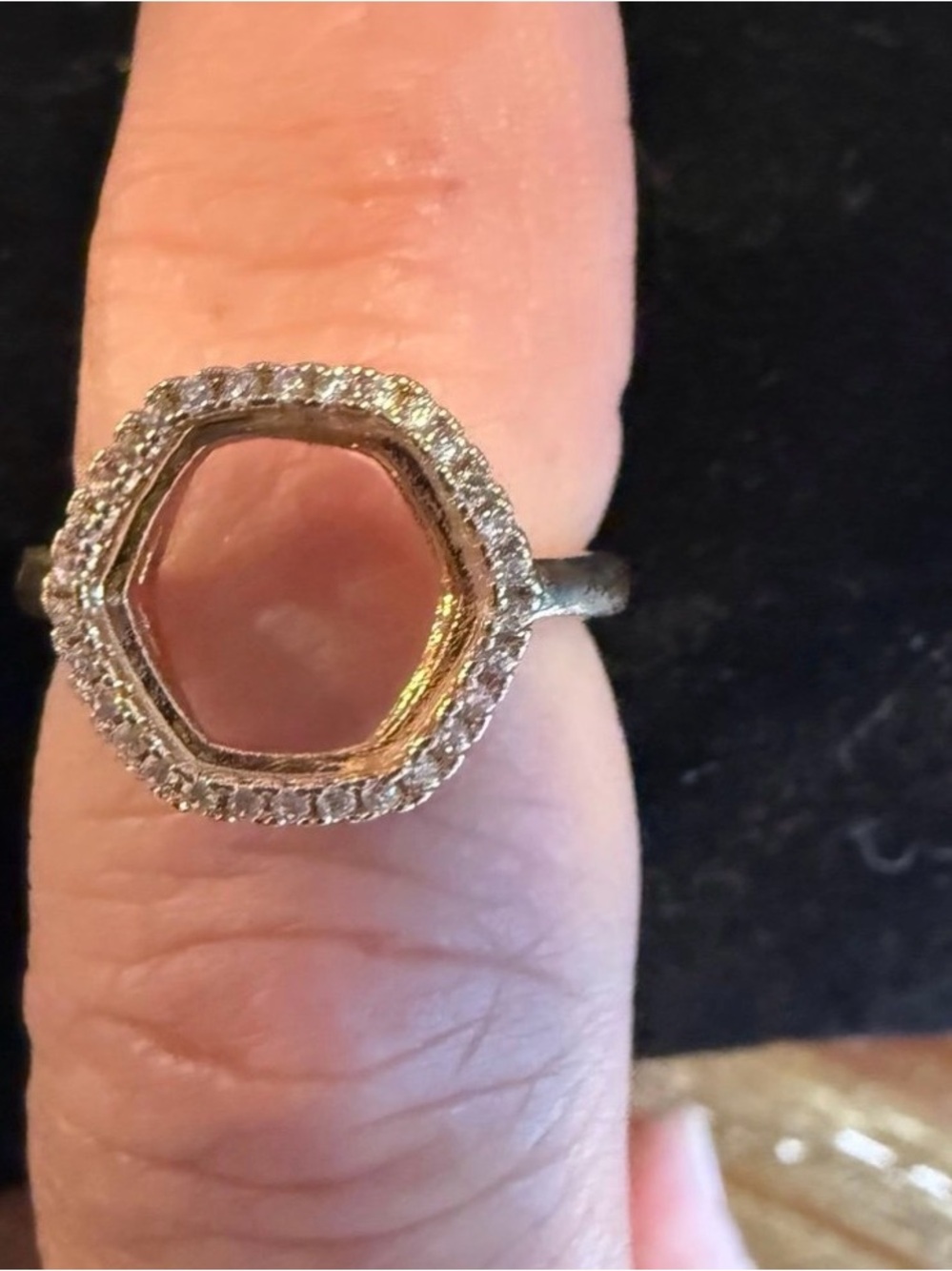 Hexagon Halo Ring in rose gold with Clear Accents - Women Jewelry
